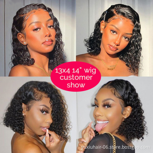 Wholesale 13by4Curly Bob Wig Brazilian Cuticle Aligned Virgin Human Hair Lace Bob Frontal Wigs 150%Density For Black Women